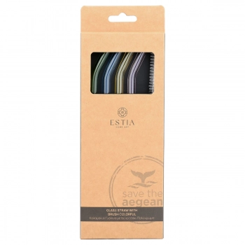Σετ Καλαμάκια 4τμχ Με Βουρτσάκι Γυάλινα Πολύχρωμα Estia 01-39226