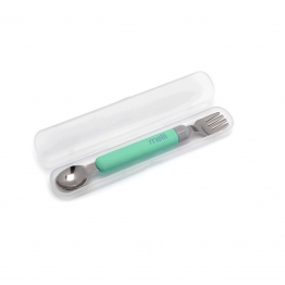 Σετ Κουτάλι & Πιρούνι Σε Θήκη Ανοξείδωτο Spork On the Go Mint-Grey Melii MEL11250