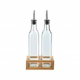 Σετ 3τμχ Μπουκάλια Για Λάδι-Ξύδι Με Ρόη Γυάλινα Με Βάση Ξύλινη 500ml-15x8x23εκ. Estia 01-20156