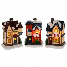 Χριστουγεννιάτικο Σετ 3τμχ Σπιτάκι Με Led Μπαταρίας 5x4x8εκ. iliadis 90731