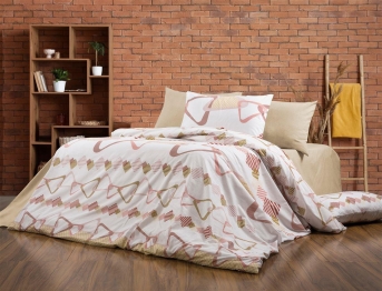 Σετ Σεντόνια 4τμχ Polycotton Υπέρδιπλα 220x240εκ. Δαρεία 490 White-Beige DimCol