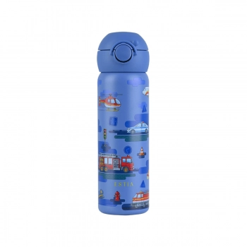 Θερμός Παιδικό Ανοξείδωτο Με Καλαμάκι City Heros 500ml-7,9x6,6x20,3εκ. Save The Aegean Estia 01-43704