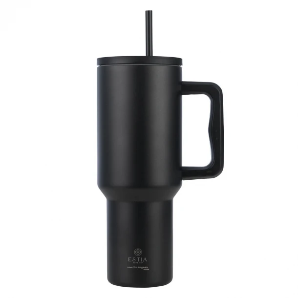 Θερμός Ανοξείδωτος Straw Tumbler XL 14,5x10x26εκ.-1200ml Midnight Black Save The Aegean Estia 01-32180
