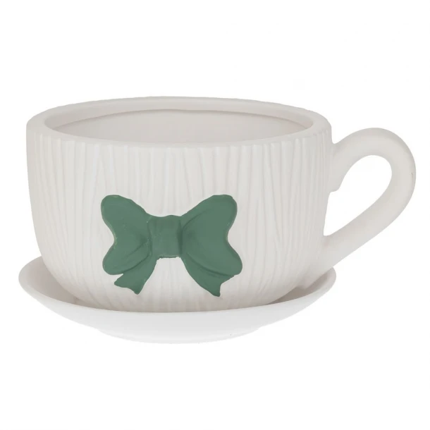 Κασπώ Φλυτζάνι Κεραμικό Λευκό Με Πράσινο Φιόγκο 29,5x23x17εκ. iliadis 92967