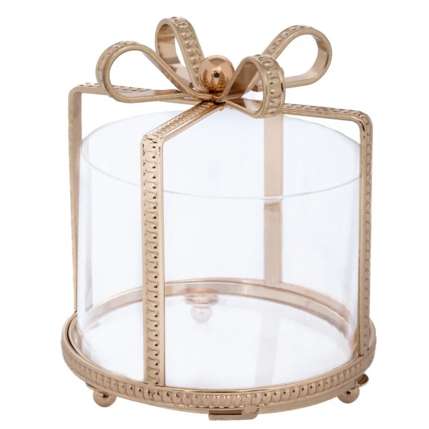 Διακοσμητικό Κουτί Δώρου Μεταλλικό-Plexiglass Στρογγυλό Χρυσό 13x13x15εκ. iliadis 92626