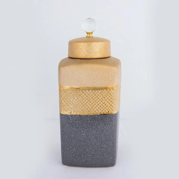 Βάζο Με Καπάκι Κεραμικό Καφέ-Γκρι 16,5x16,5x36εκ. ESTHETI 752-20331