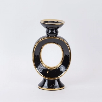 Κηροπήγιο Κεραμικό Μαύρο-Χρυσό 16,8x10,5x29,3εκ. ESTHETI 752-25057