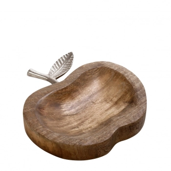 Διακοσμητική Πιατέλα Μήλο Ξύλινη-Μεταλλική Ασημί ESPIEL 19x18x4εκ. FRI150K4