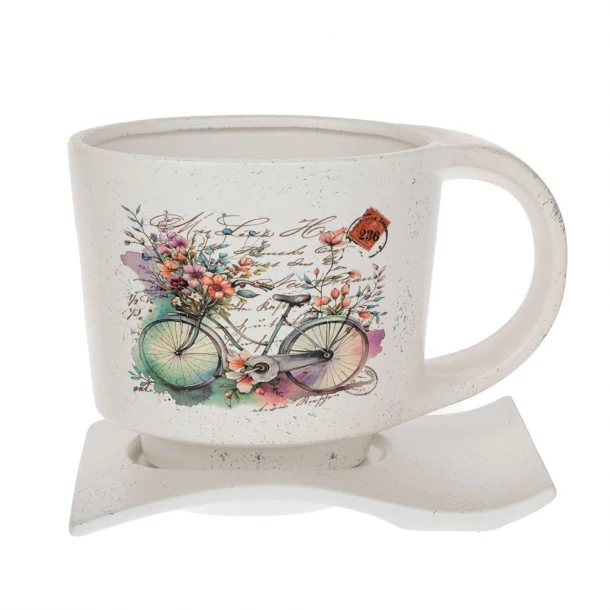 Κασπώ Φλυτζάνι Κεραμικό Λευκό Με Ποδήλατο 19x13x13εκ. iliadis 92968