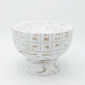 Διακοσμητικό Μπωλ Με Πόδι Ξύλινο Λευκό-Καφέ 24x17,5εκ. ESTHETI 819-00403