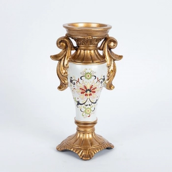 Κηροπήγιο Πορσελάνης-Polyresin Λευκό-Χρυσό 15x9,5x24,5εκ. ESTHETI 752-21017