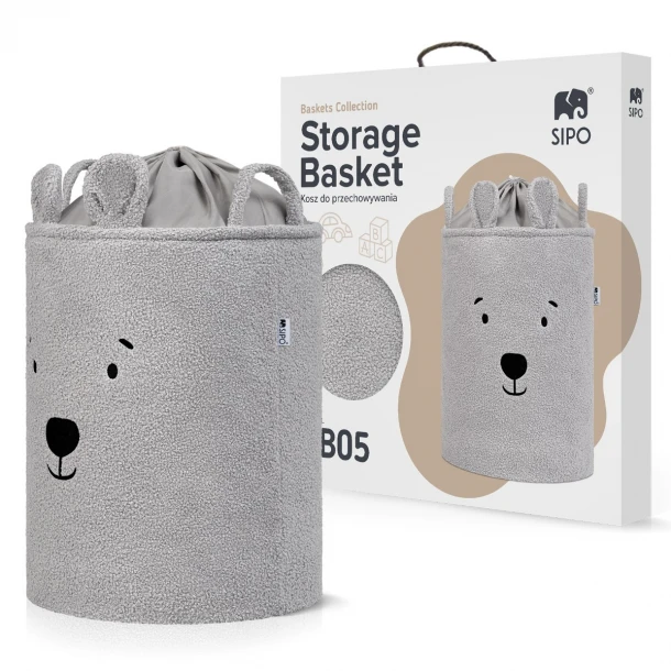 Καλάθι Πολυχρηστικό 35x45εκ/43lt Μπουκλέ Αρκουδάκι Γκρι Sipo Premium SIP-BB05