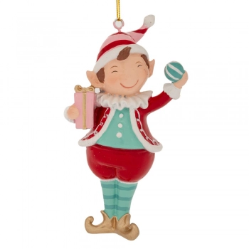 Χριστουγεννιάτικο Στολίδι Ξωτικό Polyresin Κόκκινο-Σιέλ 6,5x4x12,5εκ. iliadis 91159