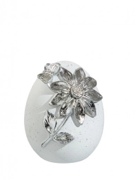 Διακοσμητικό Πασχαλινό Αυγό Με Λουλούδι Polyester Λευκό-Ασημί 10,8x11,5x14εκ. Zen Collection 26.6.52418