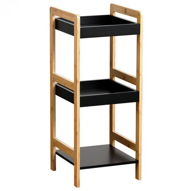 Ραφιέρα 3 Θέσεων Bamboo-MDF Μπεζ-Μαύρη 33x33x80εκ. MRShome 1145000