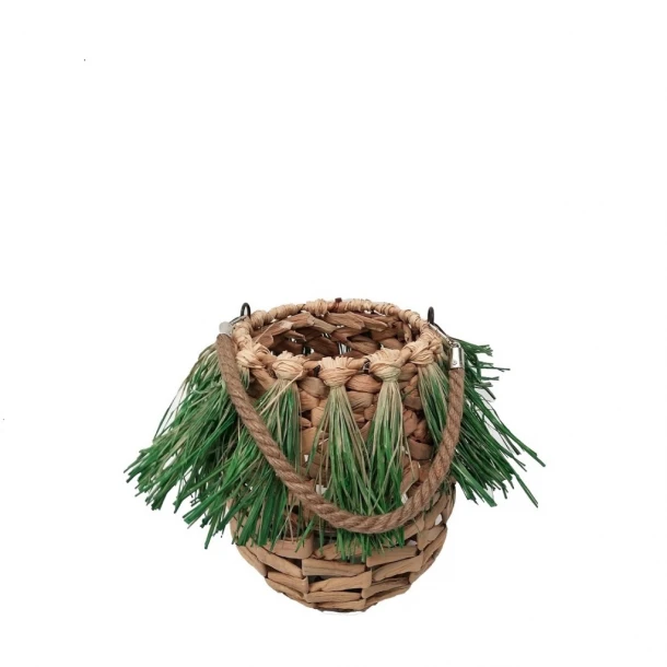 Φανάρι Ψάθινο Με Λαβή Μπεζ-Πράσινο ESPIEL Δ22,5x27εκ. LUG104