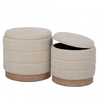 Σετ 2τμχ Σκαμπώ Υφασμάτινο-Ξύλινο Εκρού Με Αποθηκευτικό Χώρο 40x42εκ./34x35εκ. iliadis 92152