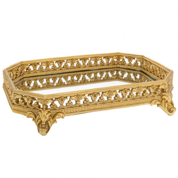 Διακοσμητικός Δίσκος Polyresin Χρυσός Με Καθρέπτη 41x32x8εκ. iliadis 89745