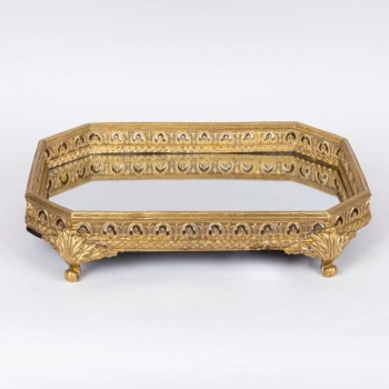 Διακοσμητικός Δίσκος Polyresin Με Καθρέπτη Χρυσό 40x28x7,7εκ. ESTHETI 752-16103