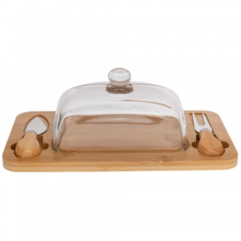 Πλατώ Σερβιρίσματος Τυριών Bamboo Με Γυάλινο Καπάκι Και Εργαλεία Natural-Διάφανο 29x15x11εκ. iliadis 91922