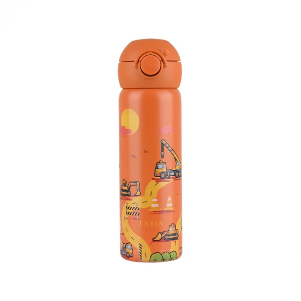 Θερμός Παιδικό Ανοξείδωτο Με Καλαμάκι The Big Build 500ml-7,9x6,6x20,3εκ. Save The Aegean Estia 01-43698