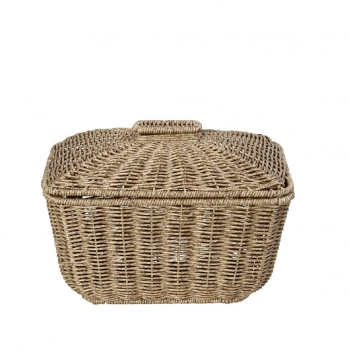 Καλάθι Με Καπάκι Ψάθινο Μπεζ ESPIEL 30x22x23εκ. KOD140