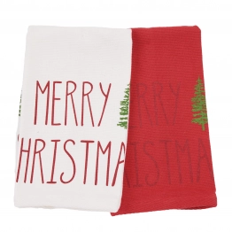 Χριστουγεννιάτικο Ποτηρόπανο Σετ 2τμχ Βαμβακερό 30x50εκ. Christmas 0816 Red-White Das Home