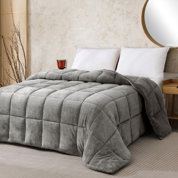 Κουβερτοπάπλωμα Flannel-Sherpa Υπέρδιπλο 220x240εκ. Shelby Dark Grey Melinen 20001438