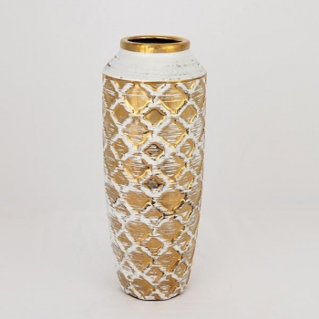 Βάζο Κεραμικό Λευκό-Χρυσό 12,5x12,5x27,5εκ. ESTHETI 752-20063