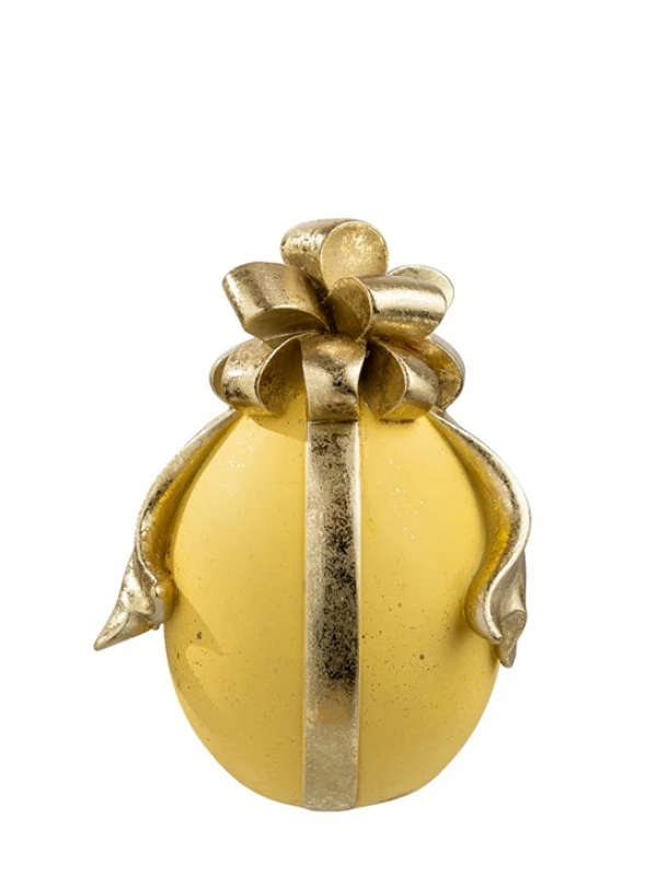 Διακοσμητικό Πασχαλινό Αυγό Με Φιόγκο Polyester Κίτρινο-Χρυσό 11,5x13x17,8εκ. Zen Collection 26.6.52445