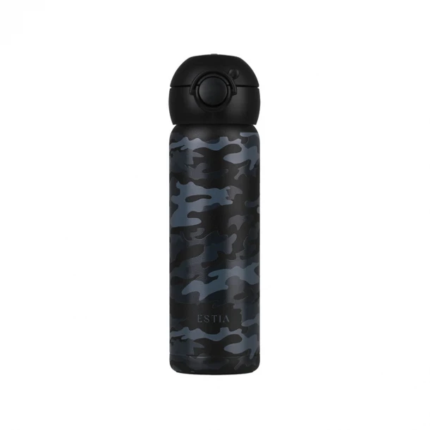 Θερμός Παιδικός Ανοξείδωτος Με Στόμιο Dark Camo 470ml-7x7x22εκ. Save The Aegean Estia 01-55417