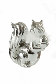 Διακοσμητικός Επιτραπέζιος Σκίουρος Κεραμικός Ασημί Λευκό Πούπουλο 16,5x16x8εκ. Zen Collection 24.7.50468