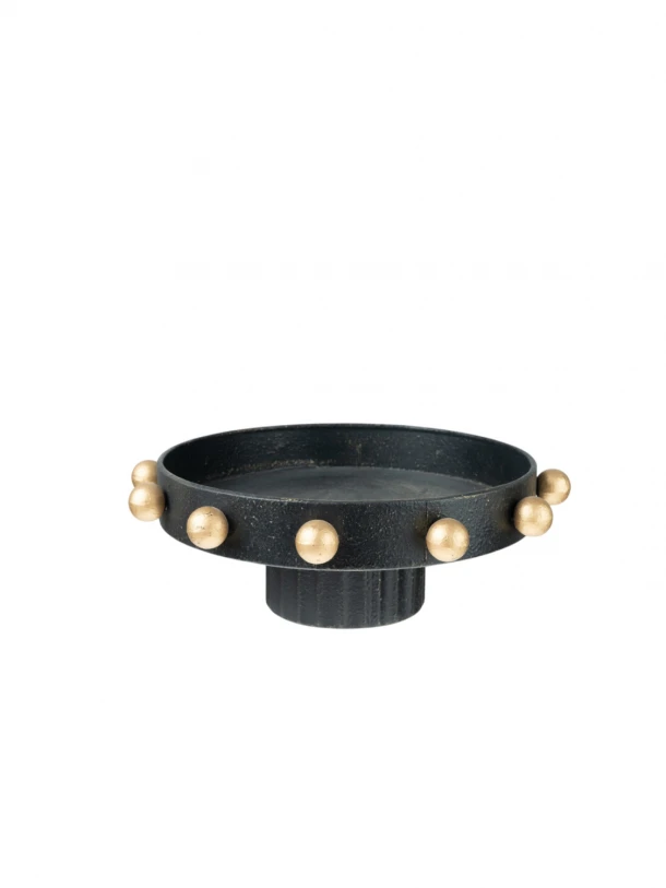 Διακοσμητική Πιατέλα Μεταλλική Αντικέ Μαύρο Με Μπίλιες Χρυσές 28x28x11,5εκ. Zen Collection 25.3.51382