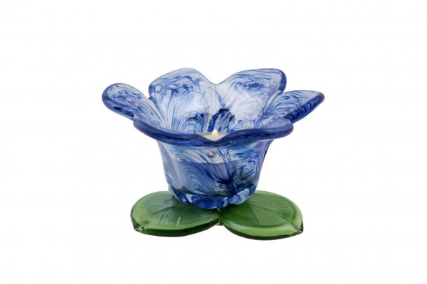 Κηροπήγιο Γυάλινο Λουλούδι Μπλε-Πράσινο Art Et Lumiere Φ11x6εκ. 06062