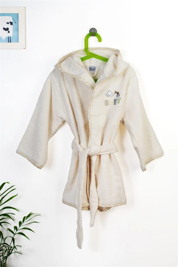 Μπουρνούζι Παιδικό Με Κουκούλα Βαμβακερό Stork 194 Ecru-Yellow Size 02 DimCol