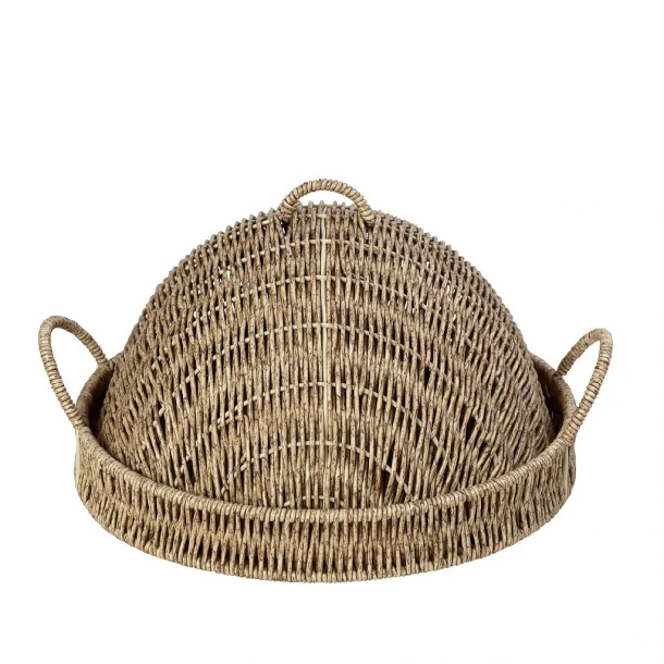 Δίσκος Σερβιρίσματος Με Καπάκι Ψάθινος Μπεζ ESPIEL 32x32x17εκ. KOD144