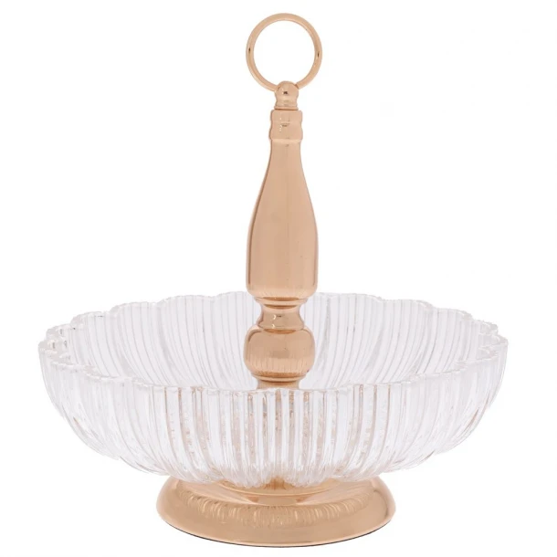 Φρουτιέρα Με Βάση Μεταλλική-Γυάλινη Χρυσή-Διάφανη 30x30x32,5εκ. iliadis 92615