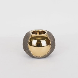 Κηροπήγιο Κεραμικό Καφέ-Χρυσό 10,5x10,5x7,5εκ. ESTHETI 752-25043