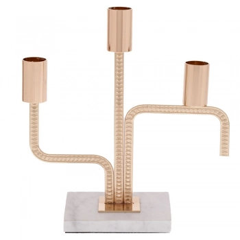 Κηροπήγιο 3 Θέσεων Μεταλλικό Χρυσό Με Μαρμάρινη Βάση 20x8x21εκ. iliadis 92630