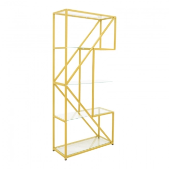 Ραφιέρα Aylan pakoworld γυαλί - μέταλλο σε χρυσή απόχρωση 100x30x200εκ