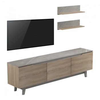 Σύνθετο σαλονιού Kasia pakoworld σε μπεζ μαρμάρου-sonoma απόχρωση 180x35x48.5εκ