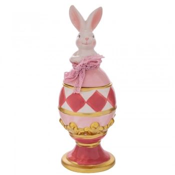 Μπισκοτιέρα Κεραμική Αυγό Με Λαγό Ροζ-Χρυσό 13,5x13,5x37εκ. iliadis 92383