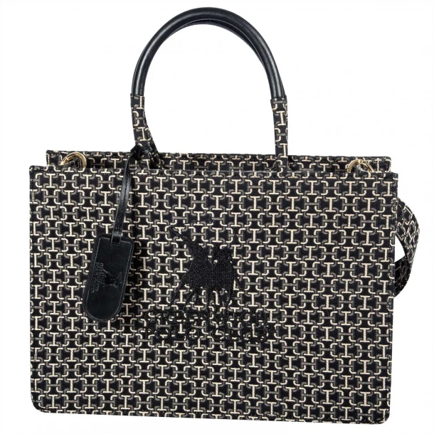 Τσάντα Ζακάρ 36x25x12εκ. Premium 7501 Black-Ecrou Greenwich Polo Club