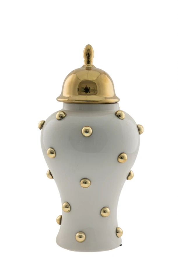 Βάζο Κεραμικό Με Καπάκι Λευκό-Χρυσό 18x38εκ. Zen Collection 24.2.49737