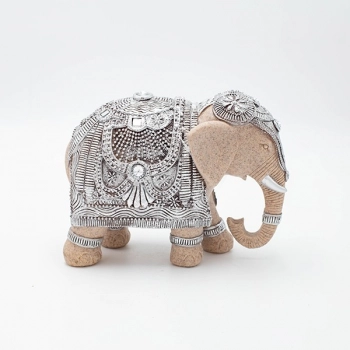 Διακοσμητικός Επιτραπέζιος Ελέφαντας Polyresin-Σιδερένιος Κρεμ-Ασημί 20x10x15,5εκ. ESTHETI 819-00880