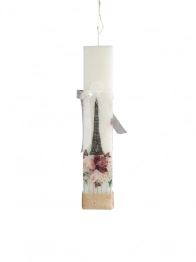 Λαμπάδα Χειροποίητη Πλακέ Λευκή 2,7x1,2x25εκ. Με Decoupage Paris 24-918