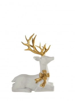 Χριστουγεννιάτικος Διακοσμητικός Τάρανδος Polyester Λευκός-Χρυσός 14,5x9,5x9,3εκ. Zen Collection 25.42.51982