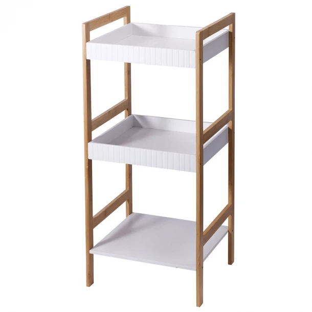 Ραφιέρα Μπάνιου Με 3 Ράφια 36x33x80εκ. Bamboo & MDF Natural-White MRShome 0010000