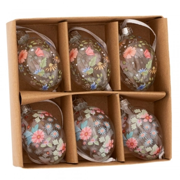 Σετ 6τμχ Κρεμαστά Αυγά Γυάλινα Με Σχέδια 4x4x7εκ. iliadis 92815