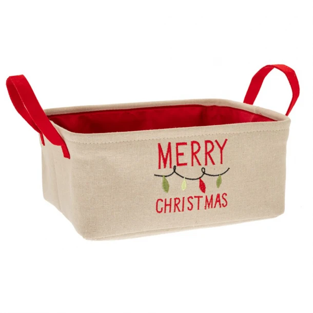 Χριστουγεννιάτικο Καλάθι Υφασμάτινο Εκρού 33x26x14εκ. iliadis 86175